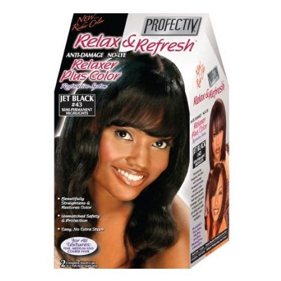 Profectiv Relax & Refresh No-Lye Relaxer Plus Color Restorative System 2 Touch-Ups Or 1 Application Jet Black