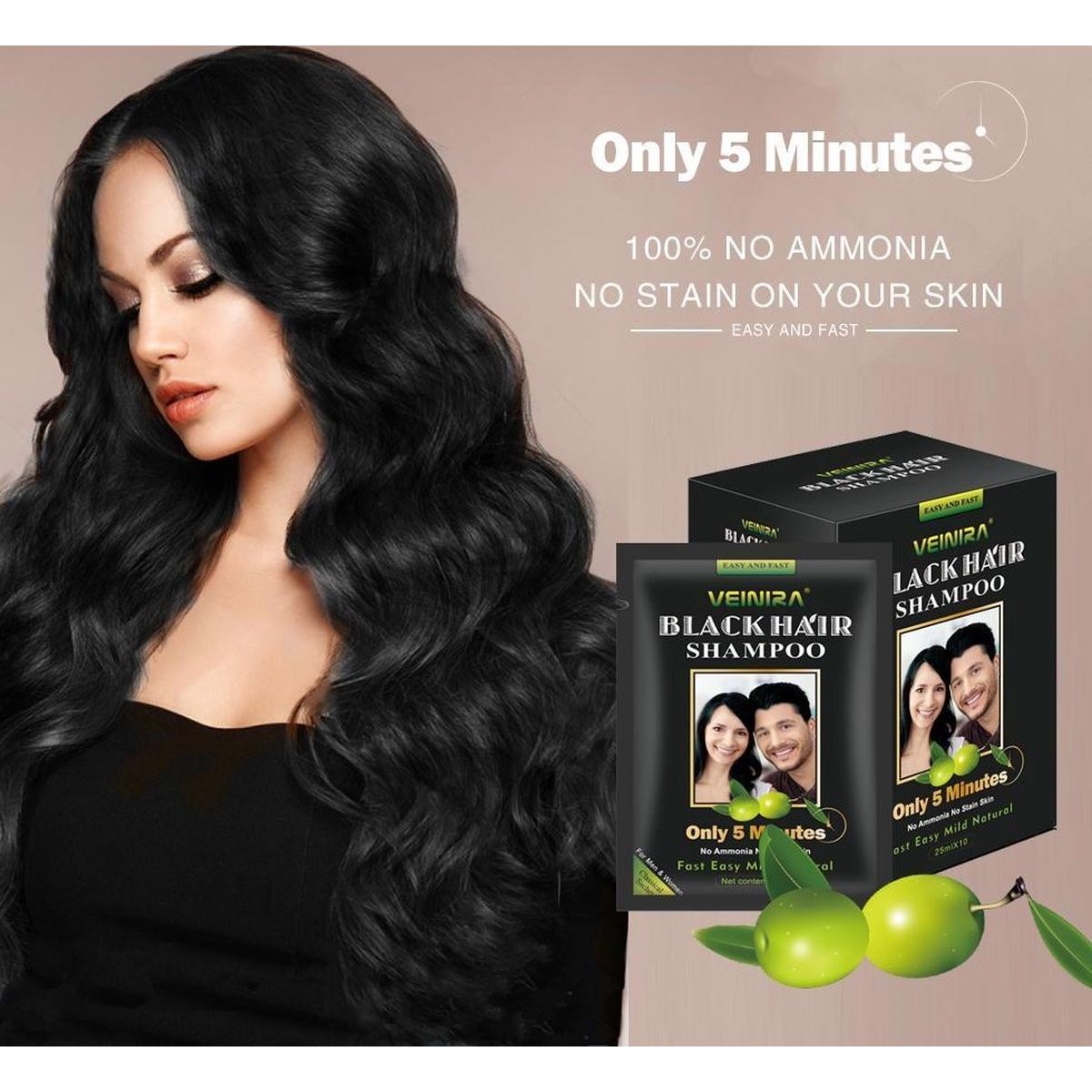 Veinira Black Hair Shampoo - 10 förpackningar med 25 ml